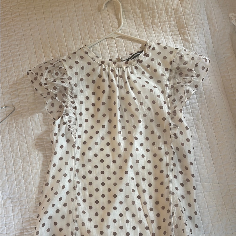 White Polka Dot Ruffle Sleeve Blouse